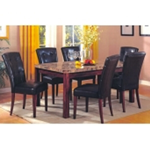 Rectangular Marble-Top Dining Set with Black PU Chairs